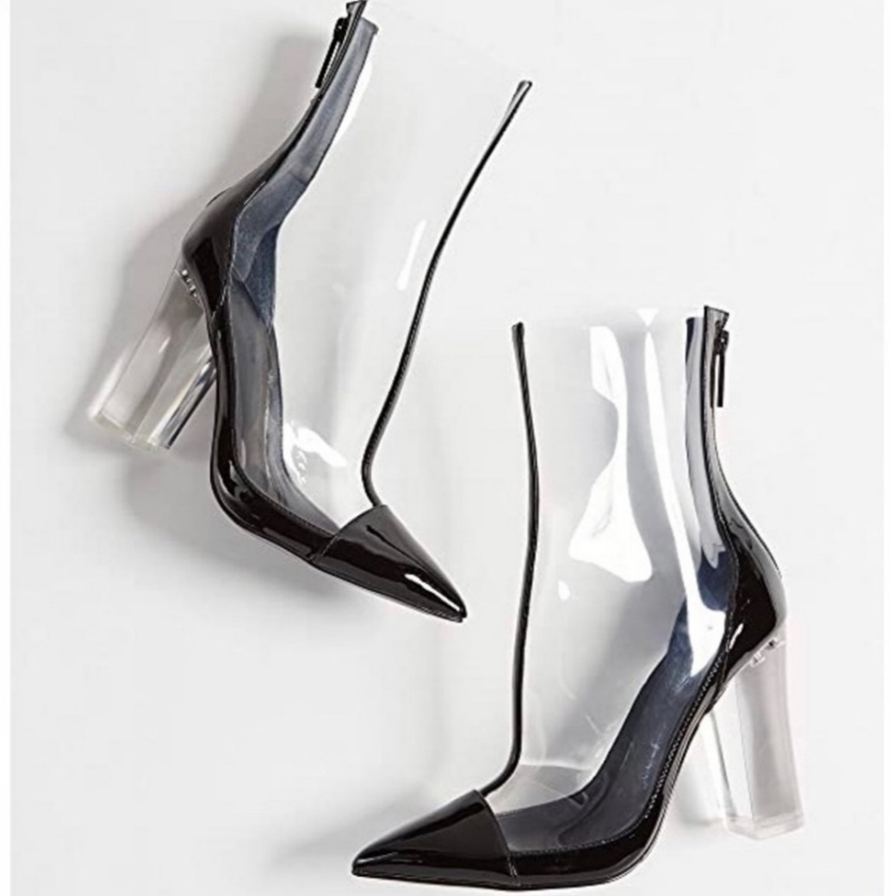 Kendall + Kylie black and clear boots.